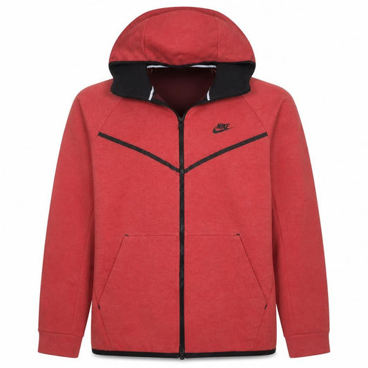 Nike Men's Red Full Zip Hoodie Size L Regular Fit with Hood