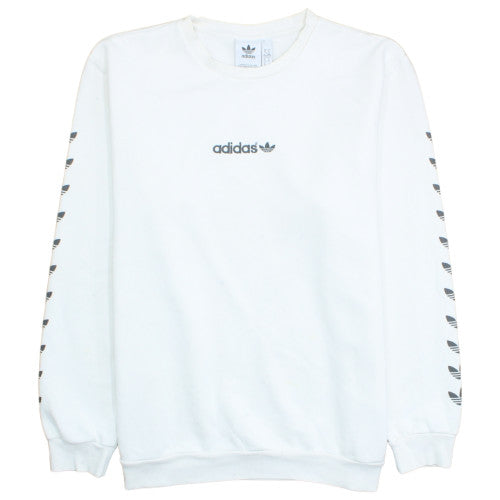 Adidas Mens White XL Crew Neck Pullover Fleece Sweatshirt