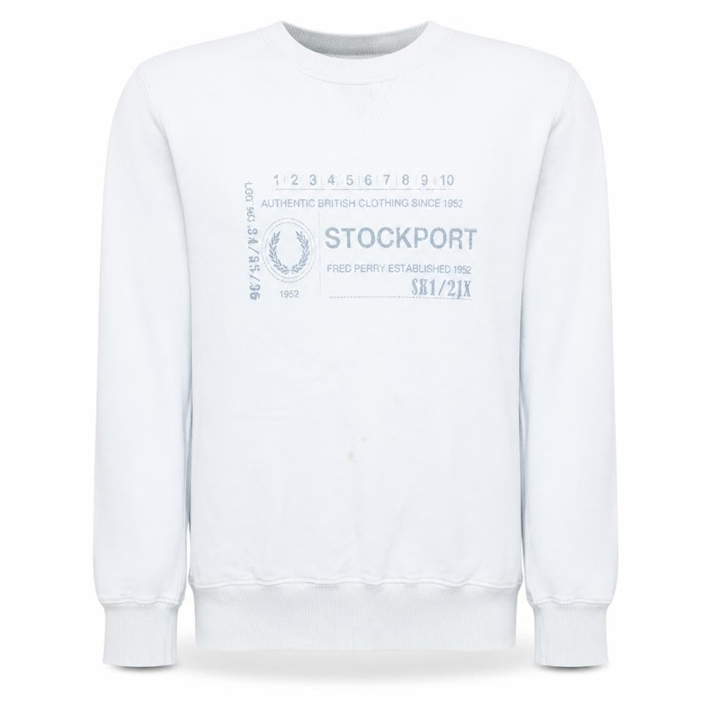 Fred Perry Men's White L Pullover Sweatshirt Stockport Logo Cotton