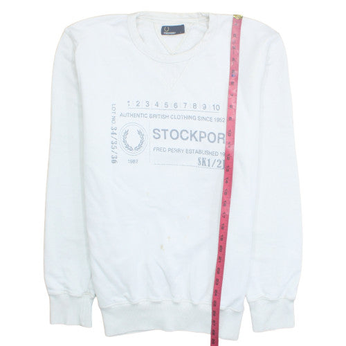 Fred Perry Men's White L Pullover Sweatshirt Stockport Logo Cotton