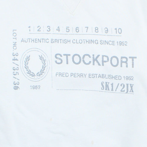 Fred Perry Men's White L Pullover Sweatshirt Stockport Logo Cotton