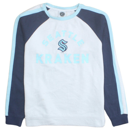 NHL Seattle Kraken White & Navy Sweatshirt Women M Graphic Logo Cotton Blend