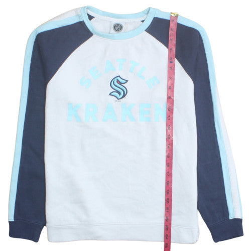 NHL Seattle Kraken White & Navy Sweatshirt Women M Graphic Logo Cotton Blend