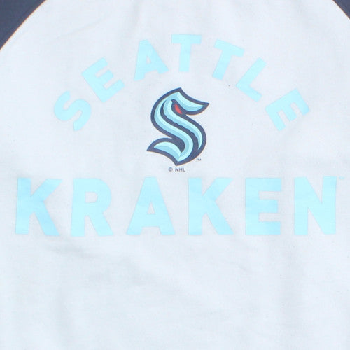 NHL Seattle Kraken White & Navy Sweatshirt Women M Graphic Logo Cotton Blend