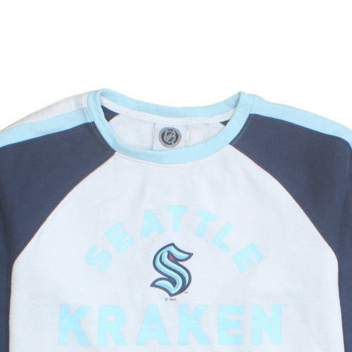 NHL Seattle Kraken White & Navy Sweatshirt Women M Graphic Logo Cotton Blend