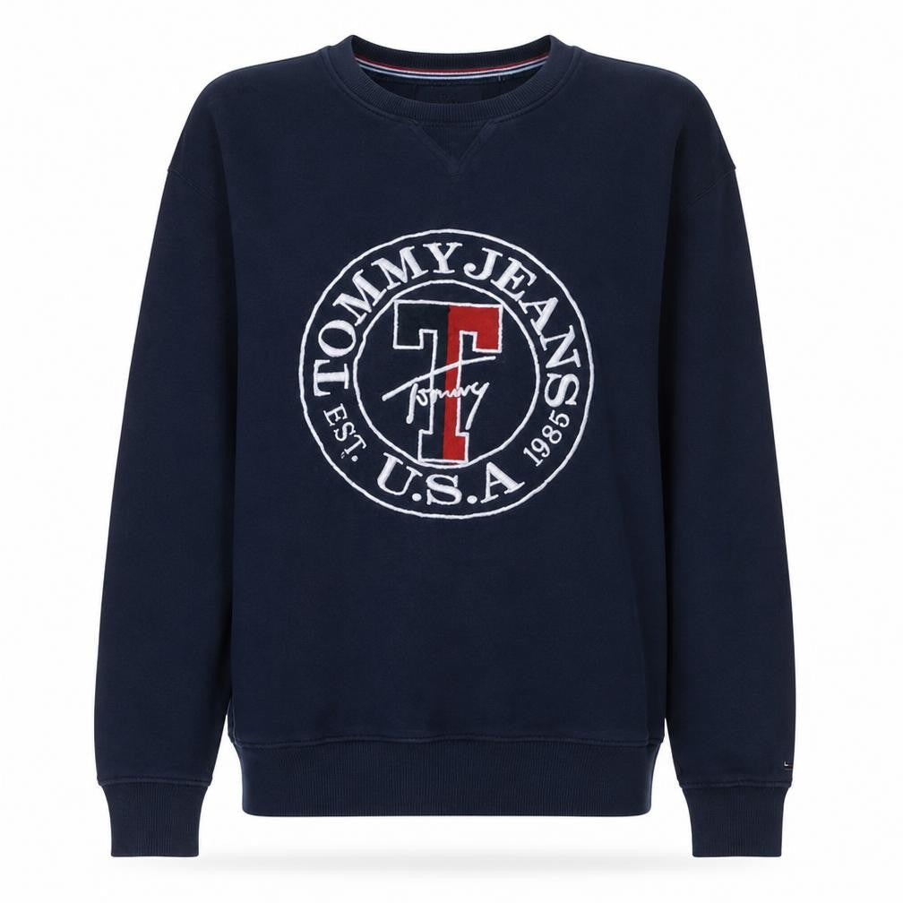 Tommy Jeans Womens Navy Sweatshirt M Crew Neck Cotton Logo Casual