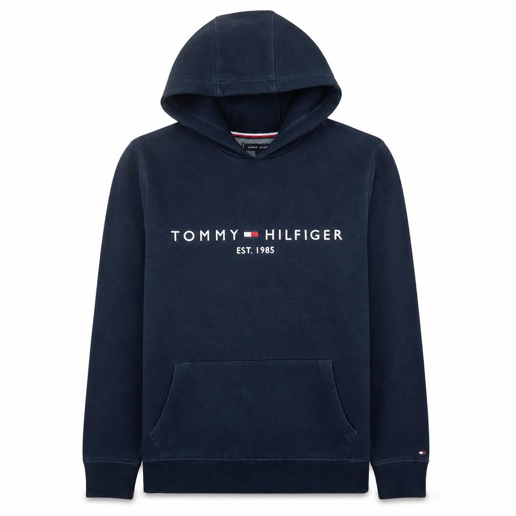 Tommy Hilfiger Men Blue Pullover Hoodie M Fleece Logo Sweatshirt