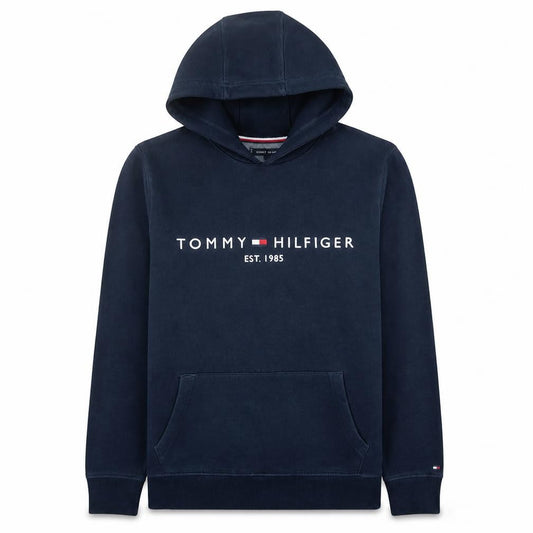 Tommy Hilfiger Men Blue Pullover Hoodie M Fleece Logo Sweatshirt