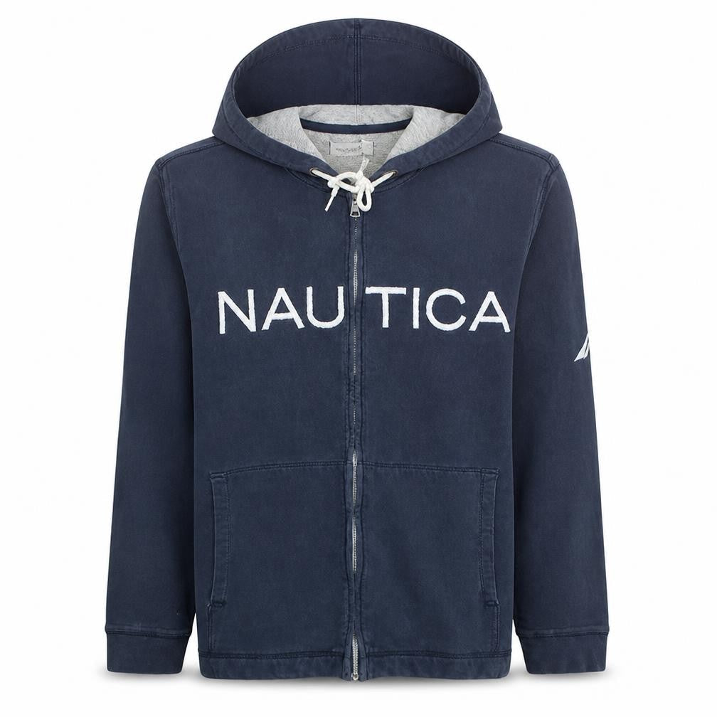 Nautica Men's Blue Full Zip Hoodie L Logo Design Fleece