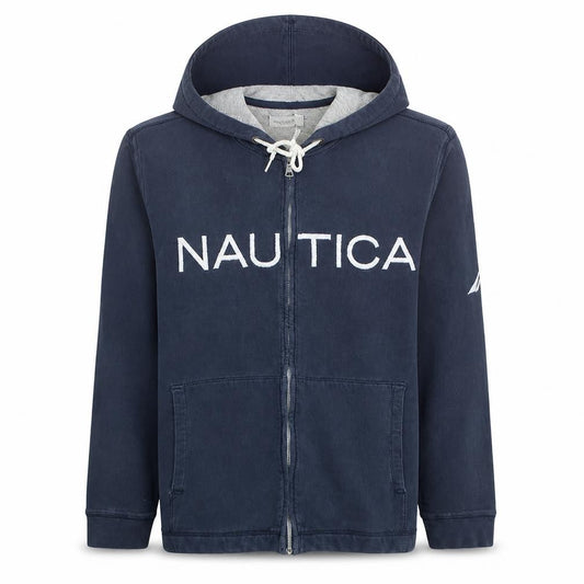 Nautica Men's Blue Full Zip Hoodie L Logo Design Fleece
