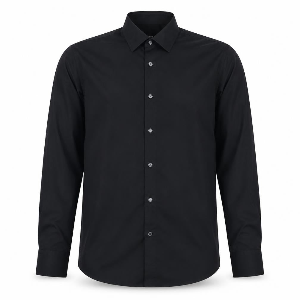 Hugo Boss Men’s Black Slim Fit Long Sleeve Button-Up Shirt 17.5 44in
