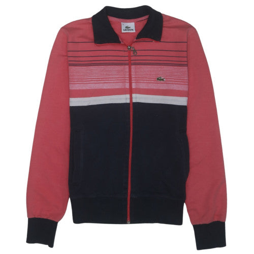 Lacoste Women Pink & Navy Full Zip Sweatshirt Size L Cotton Blend