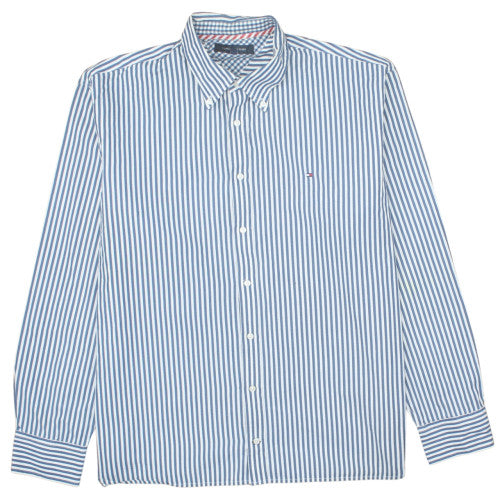 Tommy Hilfiger Men's Blue Striped Button-Down Cotton Shirt XXL