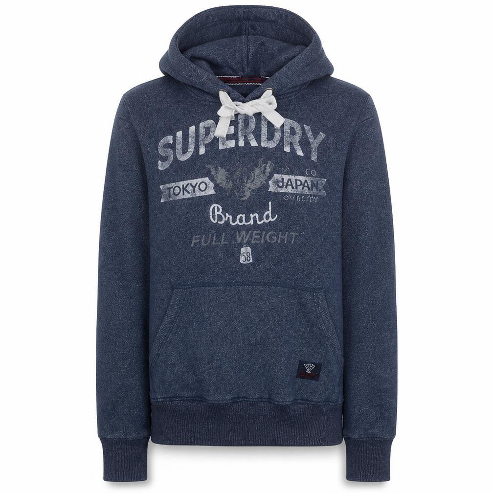 Superdry Men's Blue Pullover Hoodie M Graphic Logo Fleece Sweatshirt