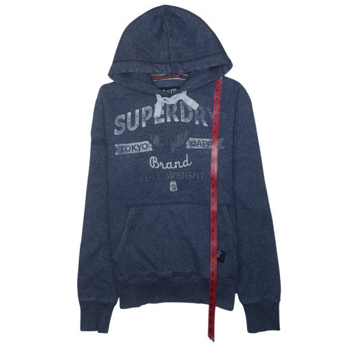 Superdry Men's Blue Pullover Hoodie M Graphic Logo Fleece Sweatshirt