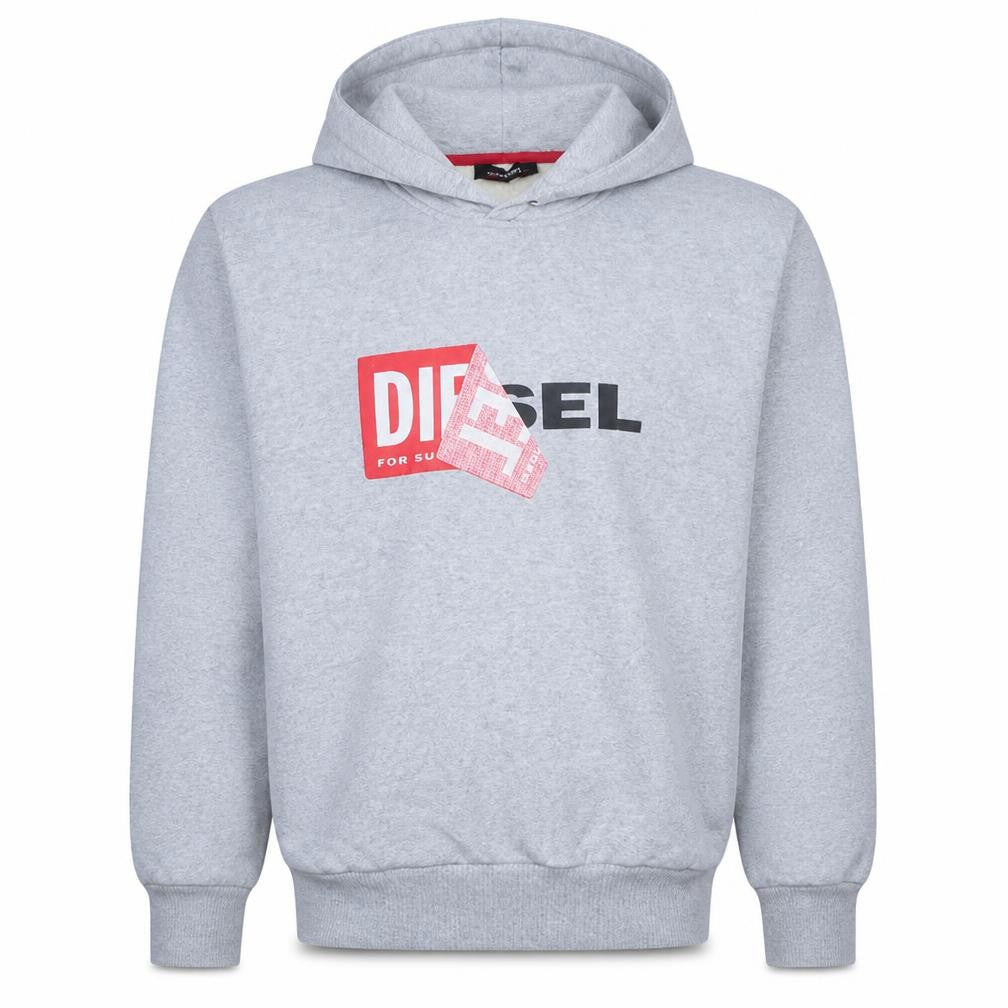 Diesel Men's Grey Pullover Hoodie Logo Print Size M