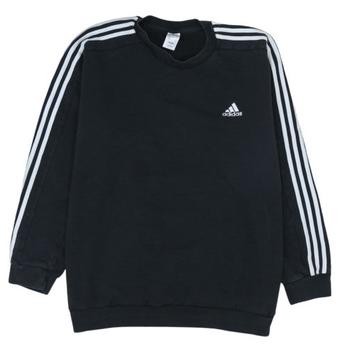 adidas Men Black 2XL Pullover Sweatshirt with Logo Stripes