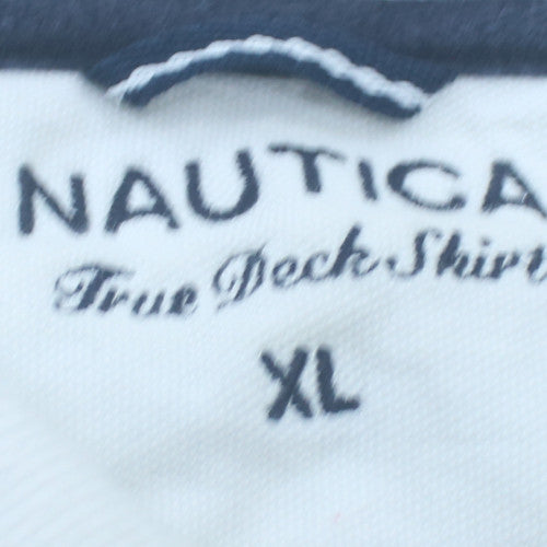 Nautica Men's White Striped Cotton Polo Shirt XL