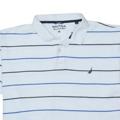 Nautica Men's White Striped Cotton Polo Shirt XL