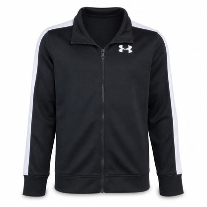 Front view of Under Armour boys’ black full zip sweatshirt, size 158, sports top