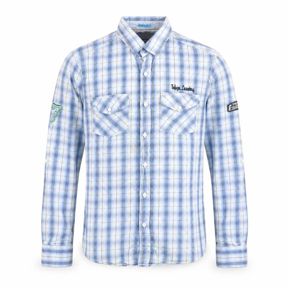 Tokyo Laundry Men's Blue Checked Long Sleeve Button-Up Shirt S