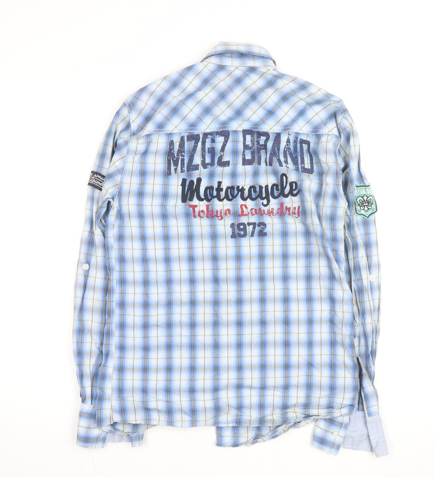 Tokyo Laundry Men's Blue Checked Long Sleeve Button-Up Shirt S