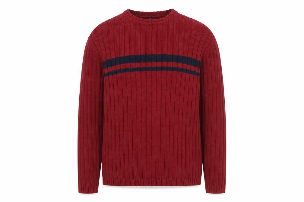 Togo Mens Red Cotton Rib Knit Crew Neck Pullover Jumper L