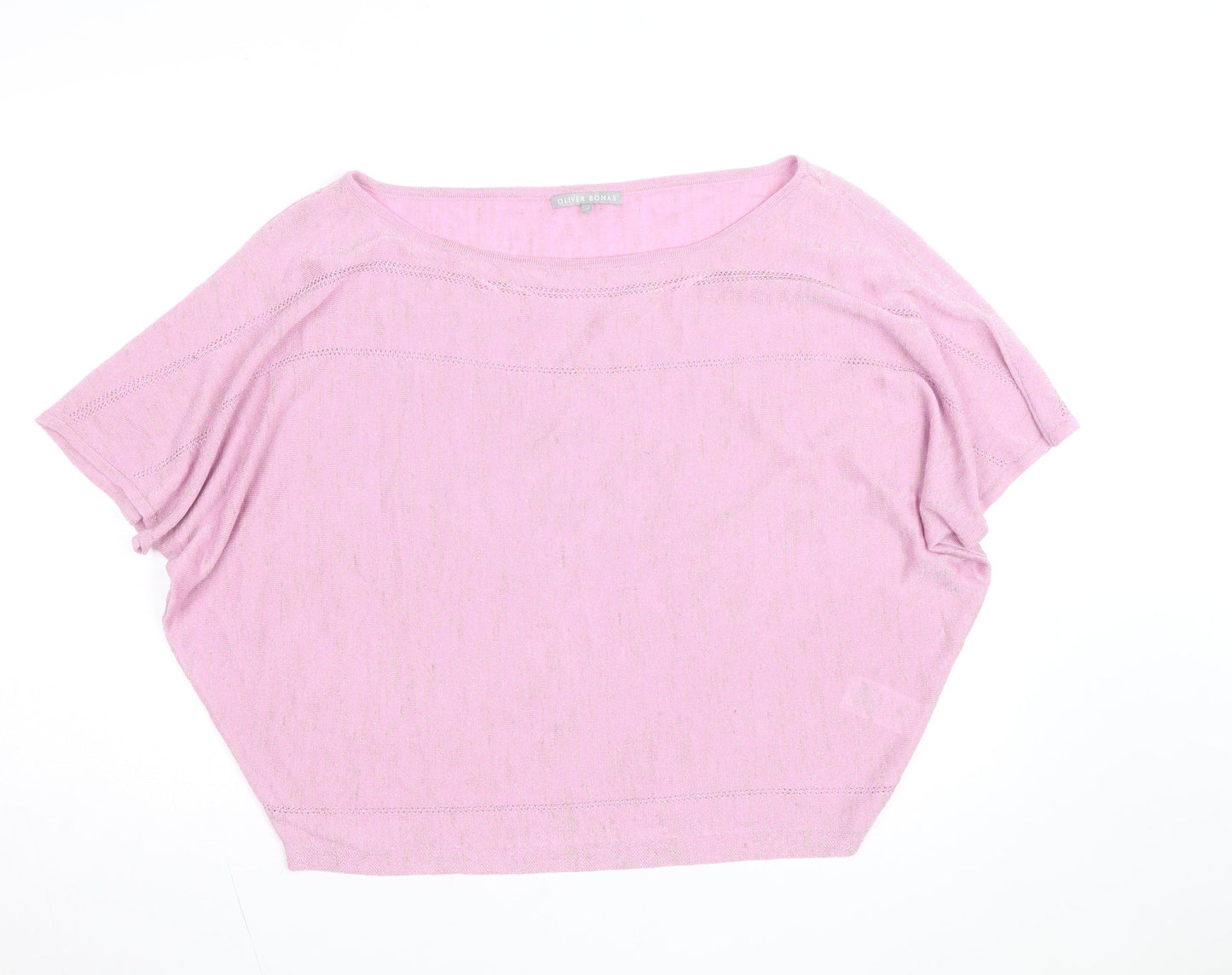 Oliver Bonas Women’s Pink Linen Blend Cropped Knit T-Shirt Size 12