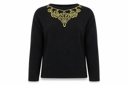 Russ Women Black Petite M Embroidered Wool Blend Jumper Pullover