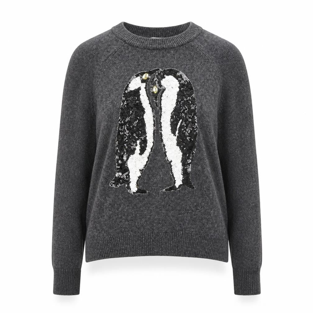 H&M Women Grey Sequin Penguin Pullover Jumper XS Casual Winter