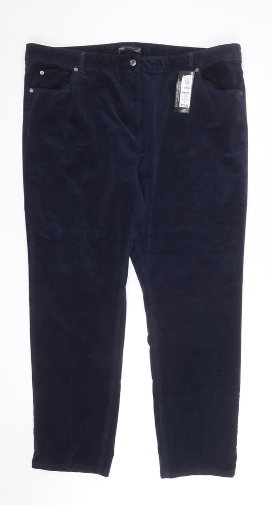 Marks and Spencer Womens Blue Corduroy Stretch Trousers Size 22