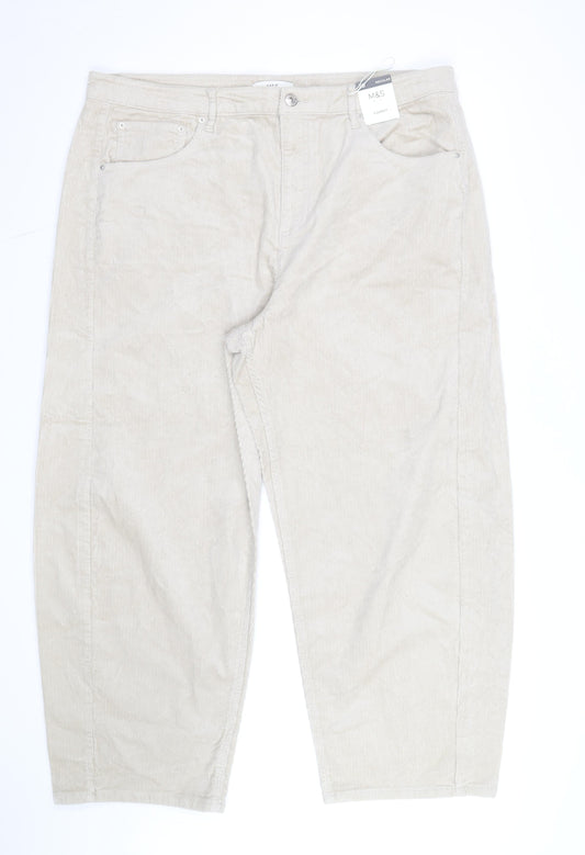 Marks and Spencer Womens Beige Corduroy Cargo Trousers Size 20 Regular