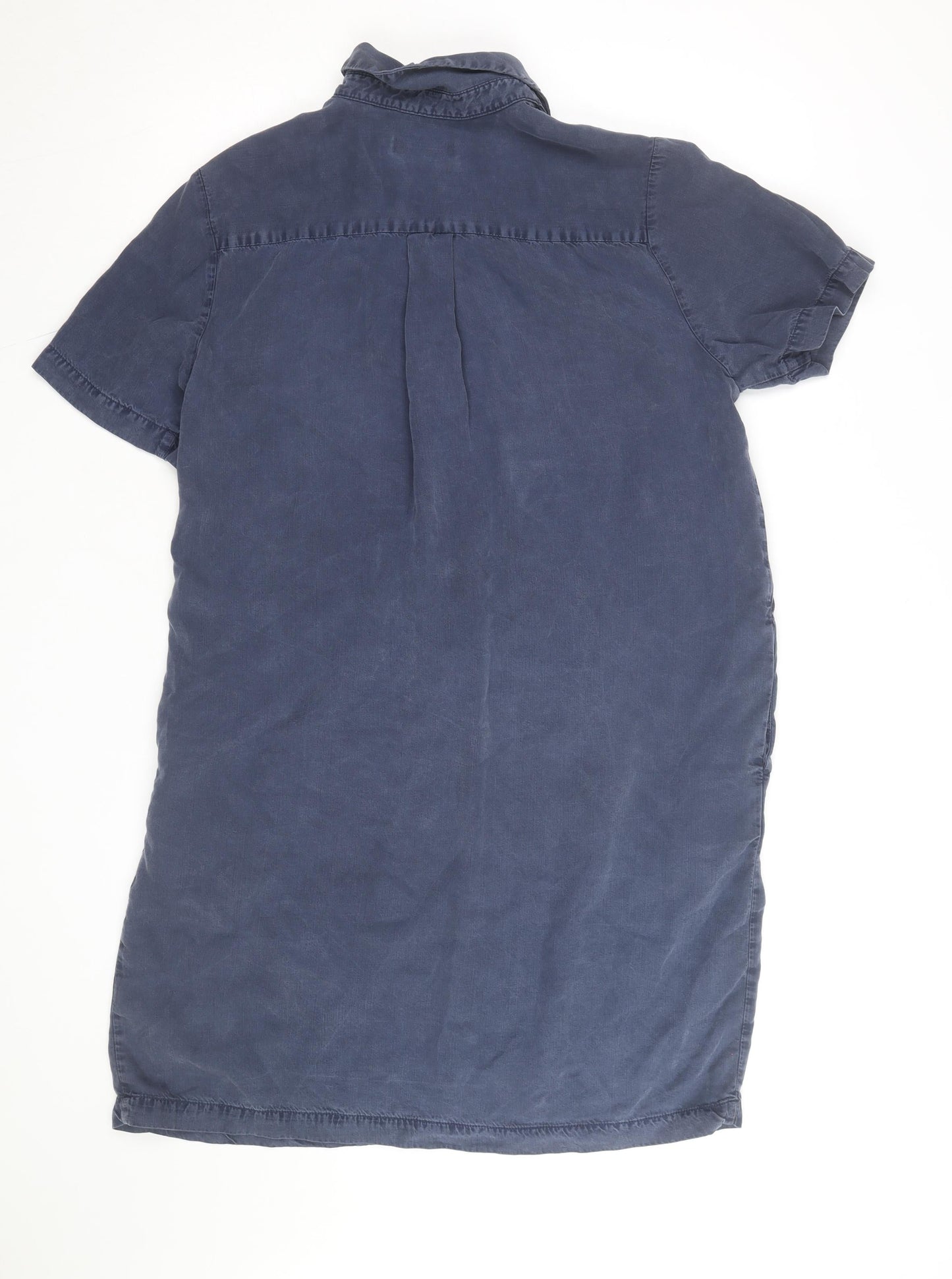 Marks and Spencer Men's Blue Lyocell Short Sleeve Button-Up Shirt L