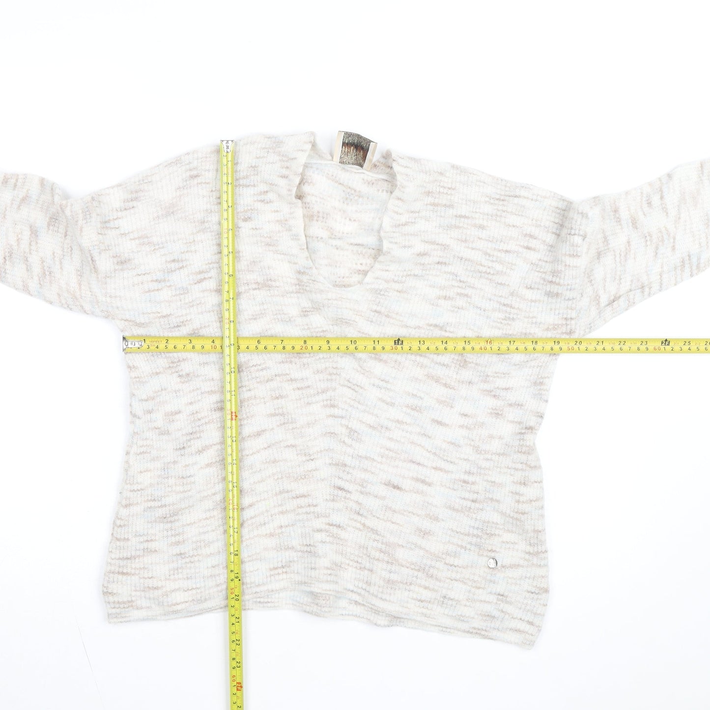 Mos Mosh Women's Beige Wool Alpaca V-Neck Knit Jumper Size M