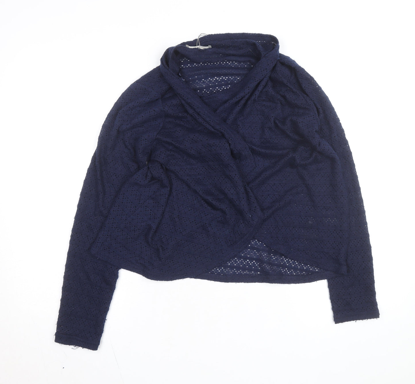 OVS Women Navy Blue Open-Knit Long Sleeve Wrap Cardigan Size M