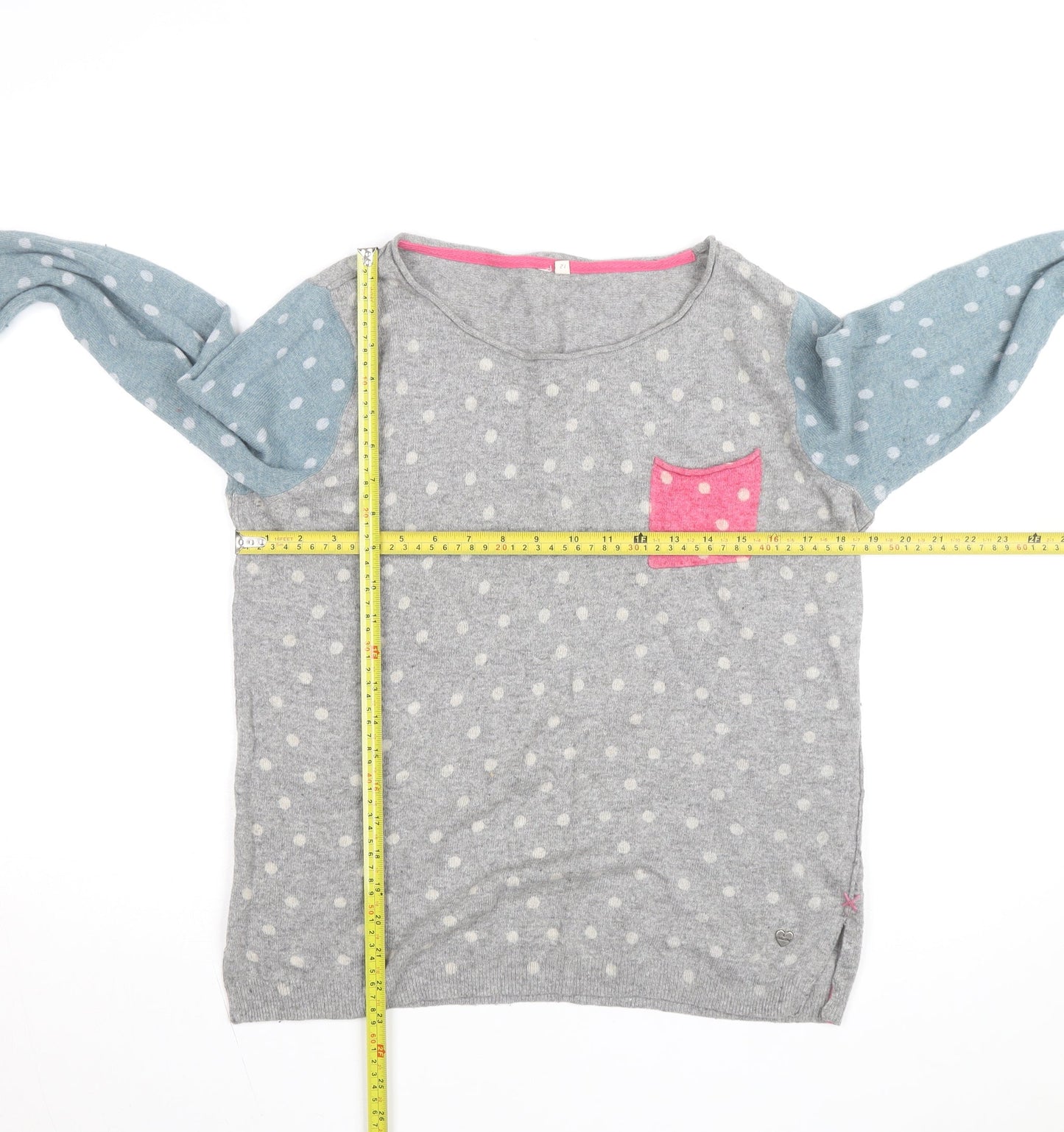 White Stuff Women's Grey Polka Dot Wool Blend Long Sleeve Top Size 12