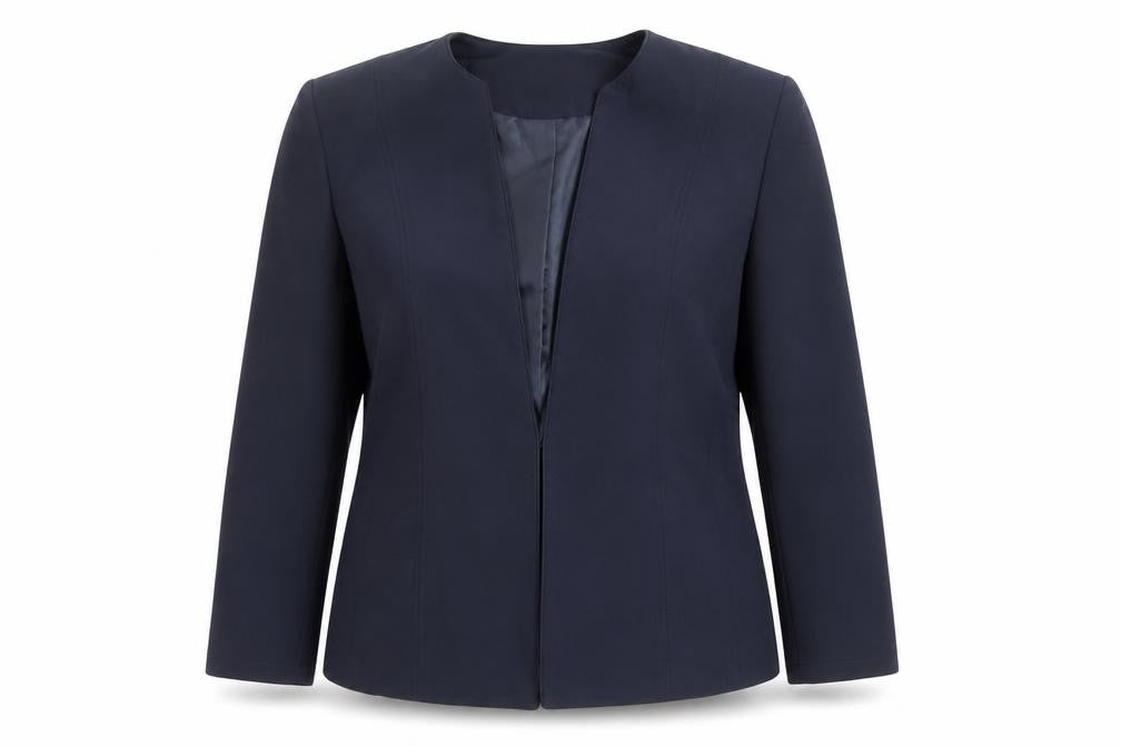 Damart Women Navy Blue Open Front Lined Suit Jacket Size 14 Classic Fit