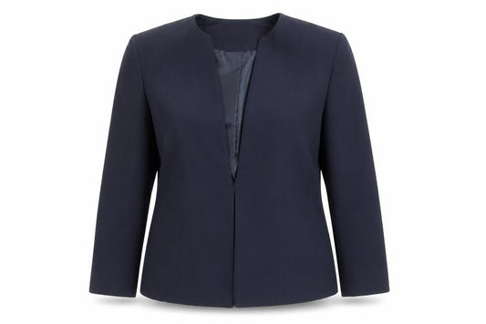 Damart Women Navy Blue Open Front Lined Suit Jacket Size 14 Classic Fit