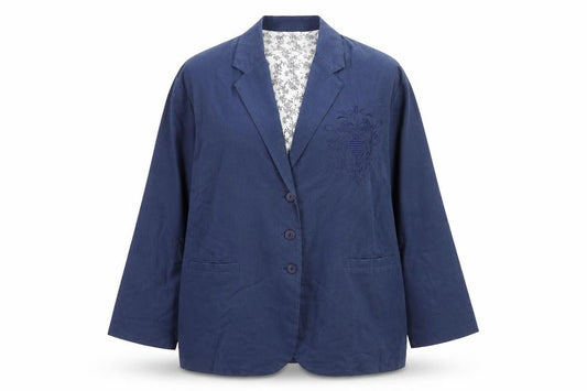 ZONE Women's Blue Embroidered Blazer Jacket Size 18 Linen Blend
