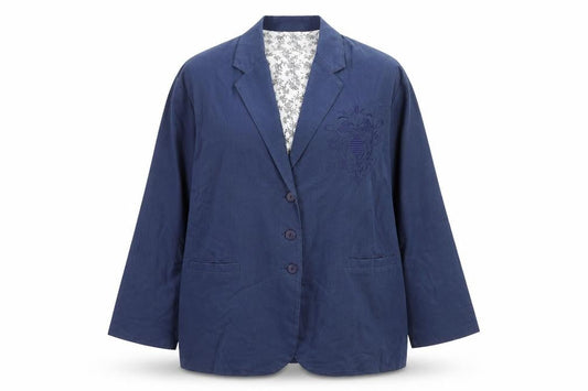 ZONE Women's Blue Embroidered Blazer Jacket Size 18 Linen Blend