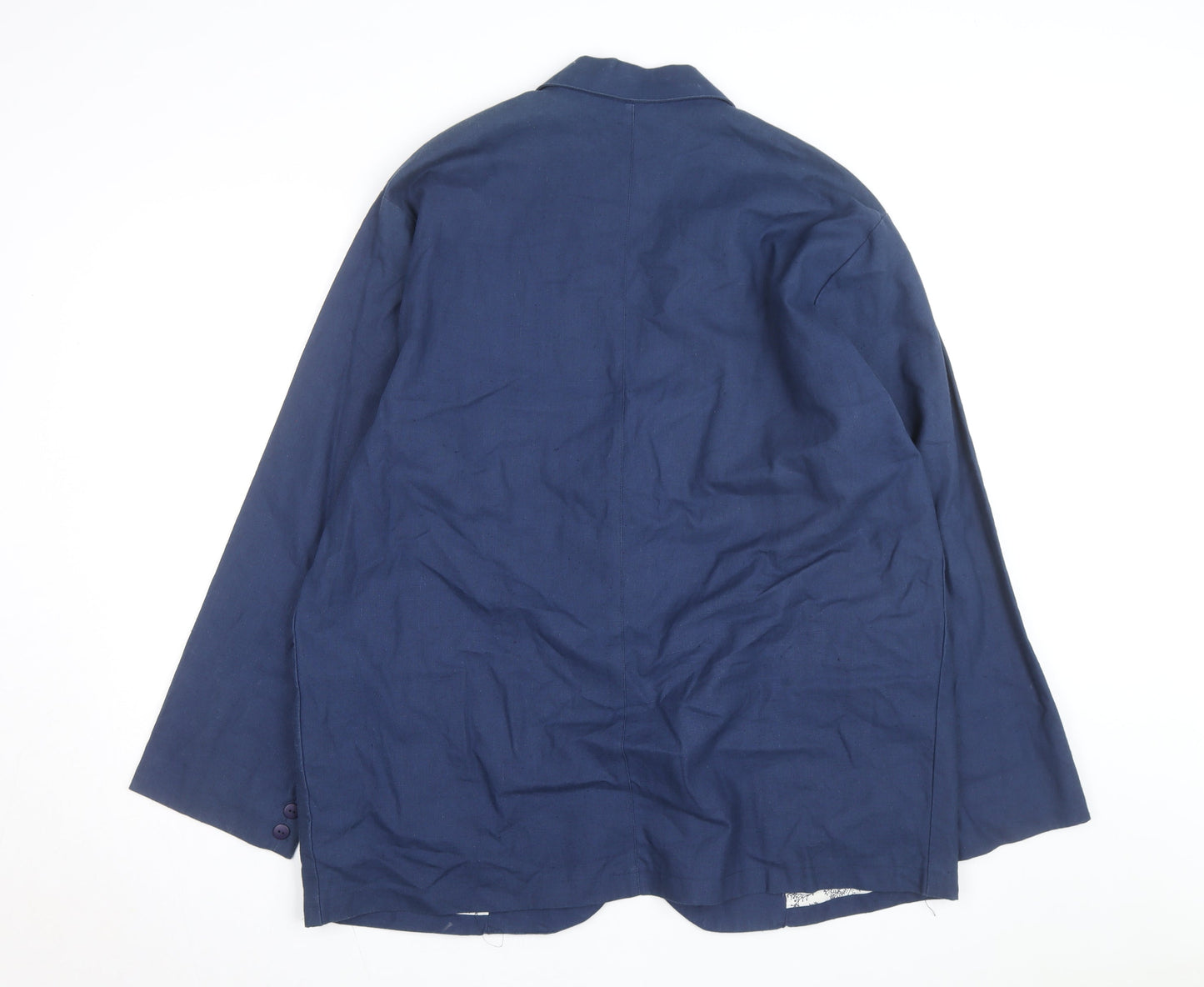 ZONE Women's Blue Embroidered Blazer Jacket Size 18 Linen Blend