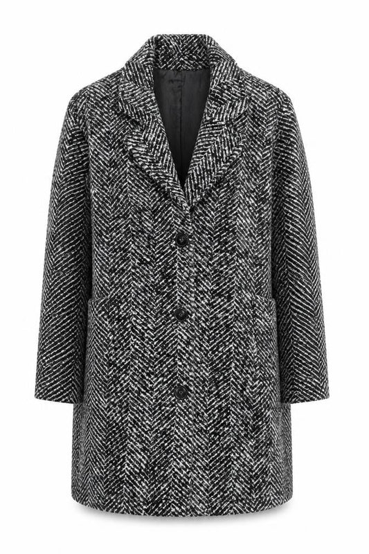 FatFace Women’s Black Herringbone Wool Blend Mid-Length Coat Size 8