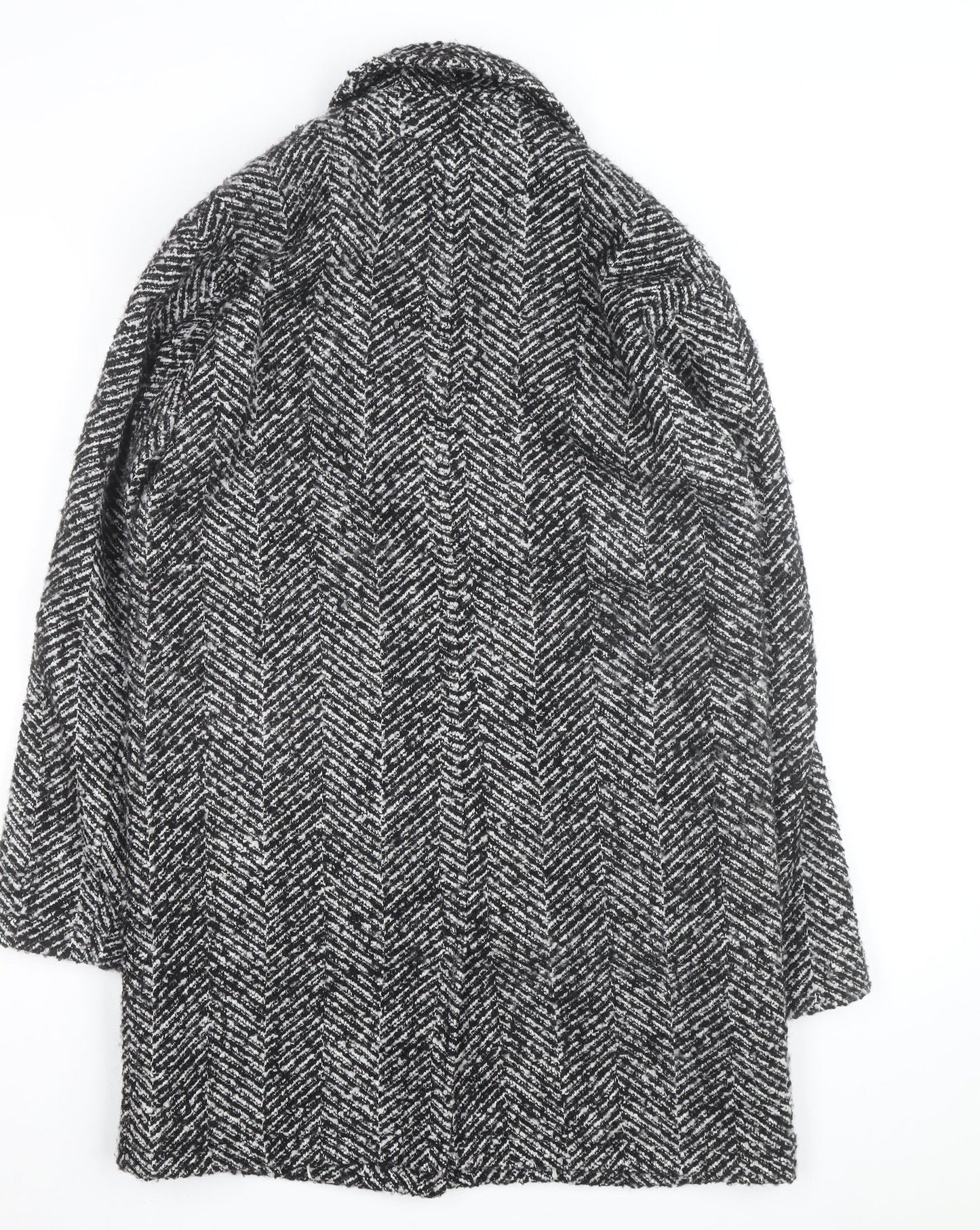 Fat Face Women’s Black Herringbone Wool Blend Mid-Length Coat Size 8