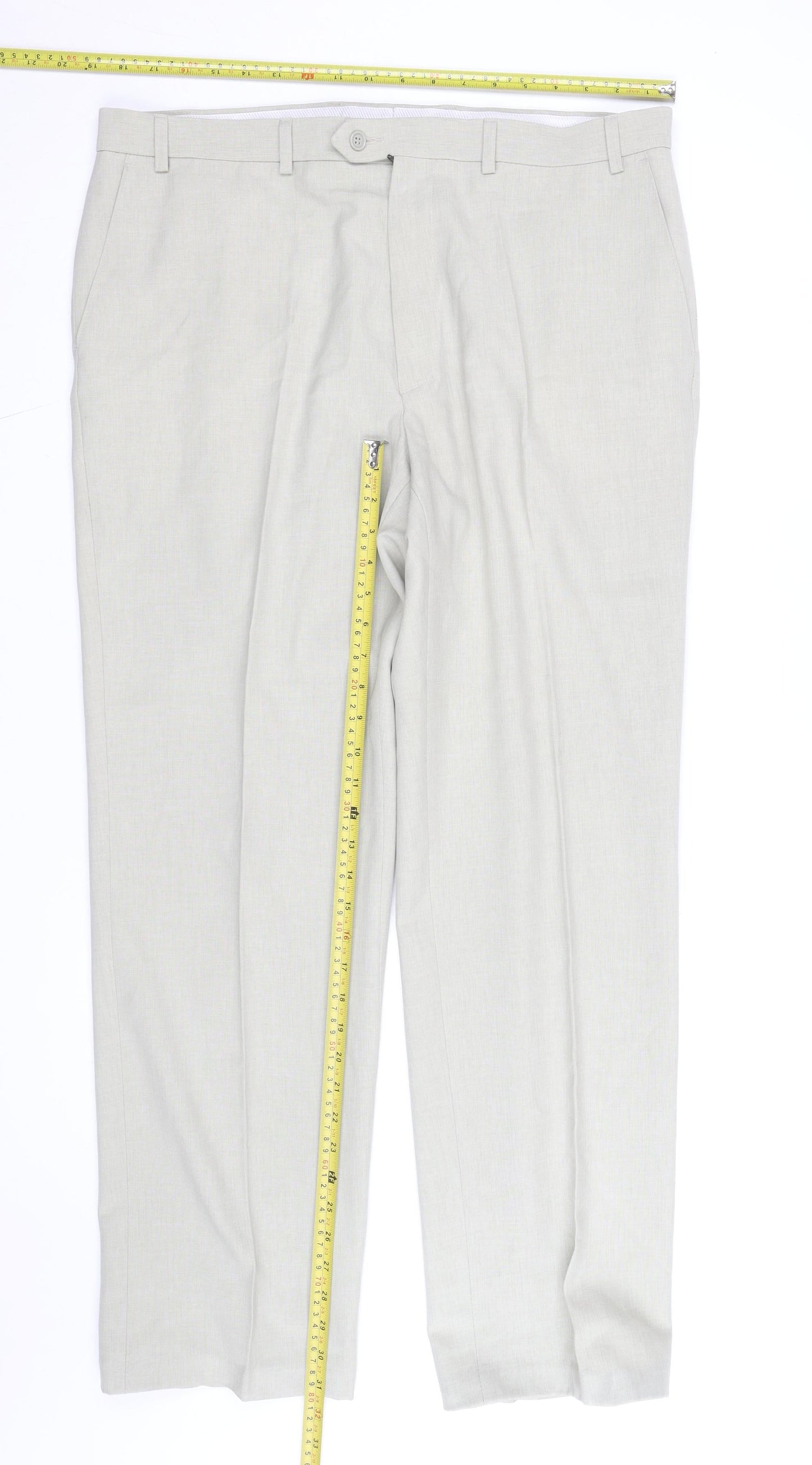 Marks and Spencer Men's Beige Linen Cotton Dress Pants 34W 32L Regular Fit