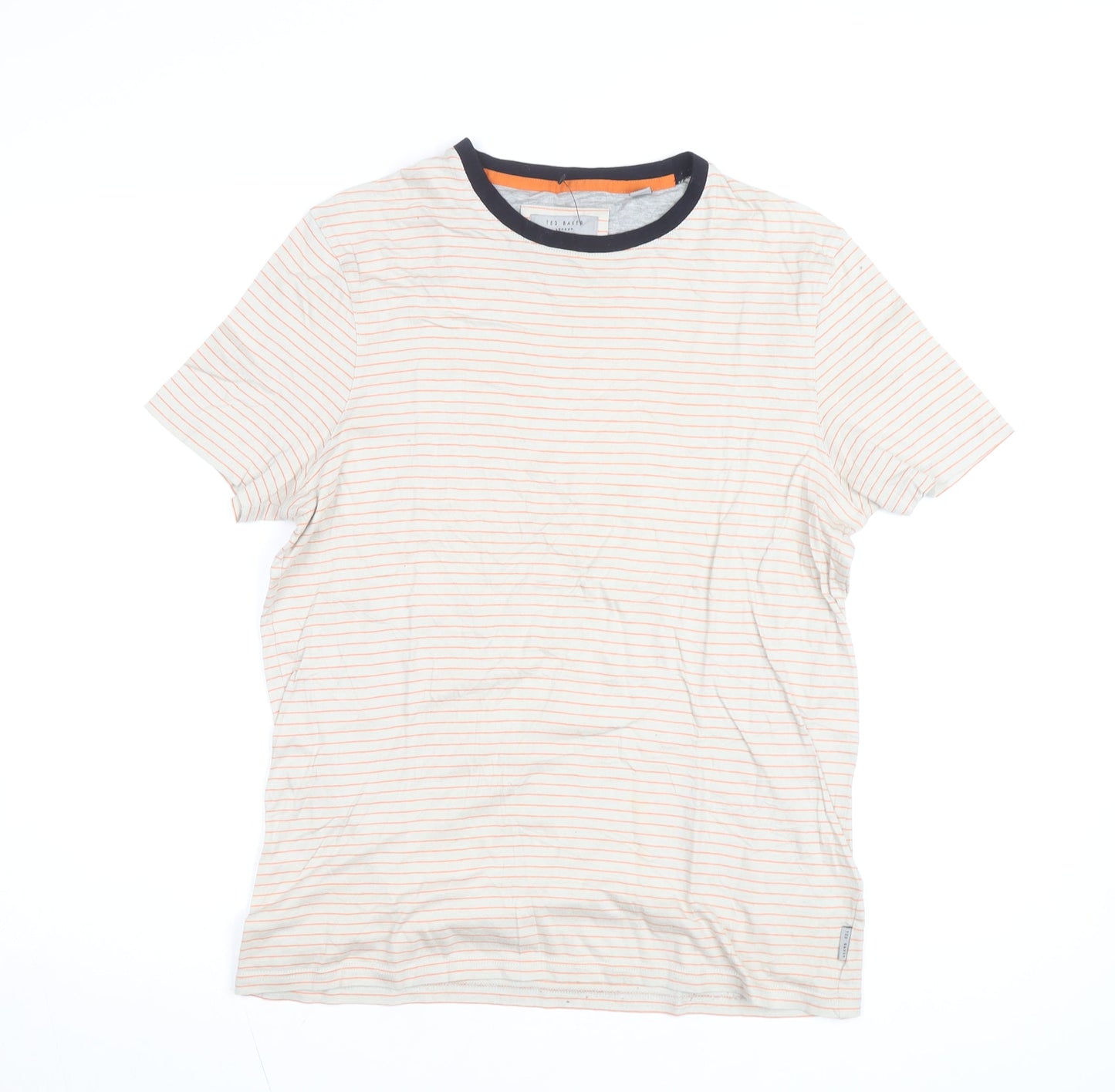 Ted Baker Men's Beige Striped Cotton Crew Neck T-Shirt Size M