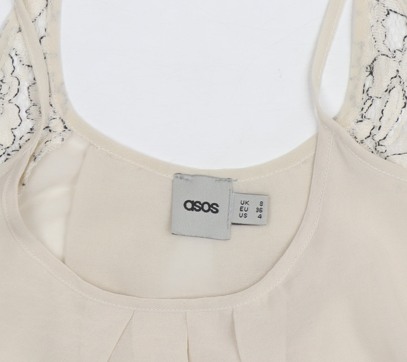 ASOS Women Ivory Lace Camisole Tank Top Size 8 Chiffon Sleeveless