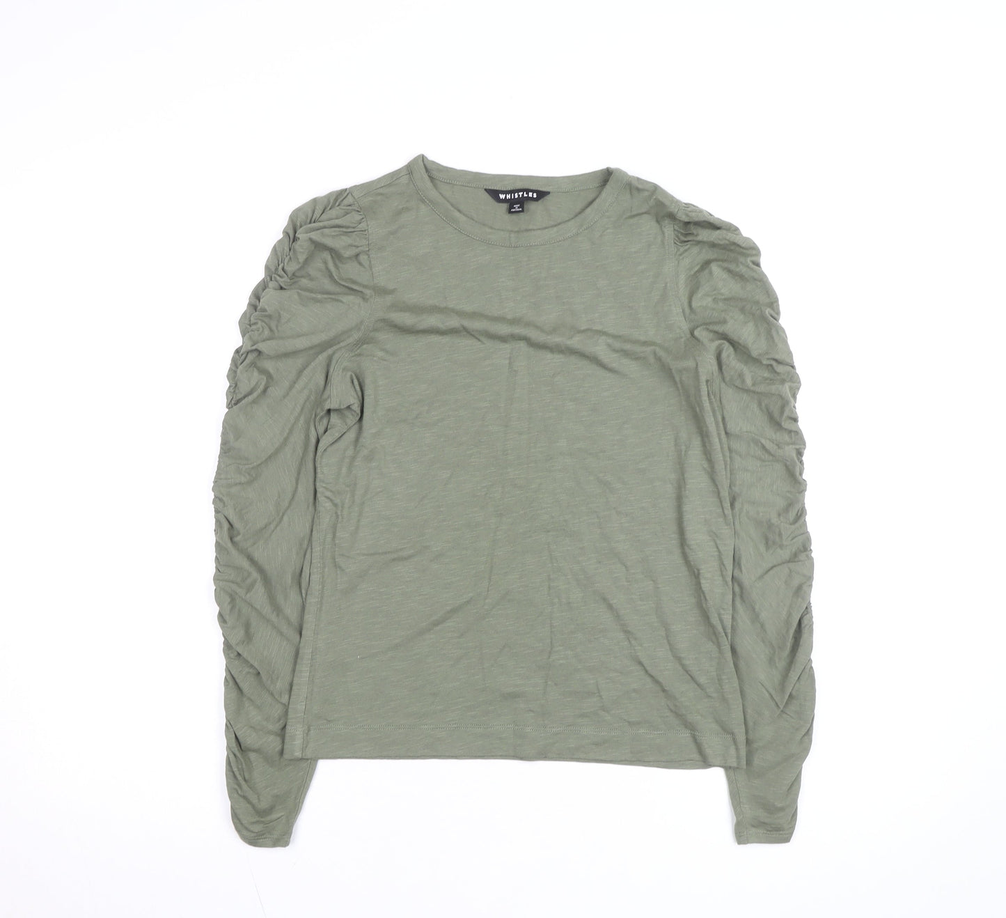 Whistles Womens Green Long Sleeve Ruched Cotton T-Shirt Size S