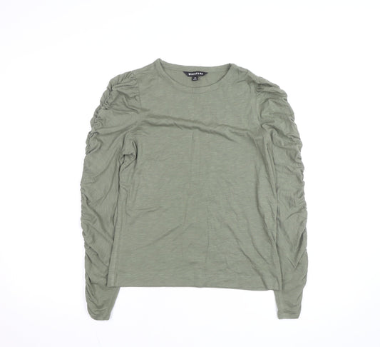 Whistles Womens Green Long Sleeve Ruched Cotton T-Shirt Size S