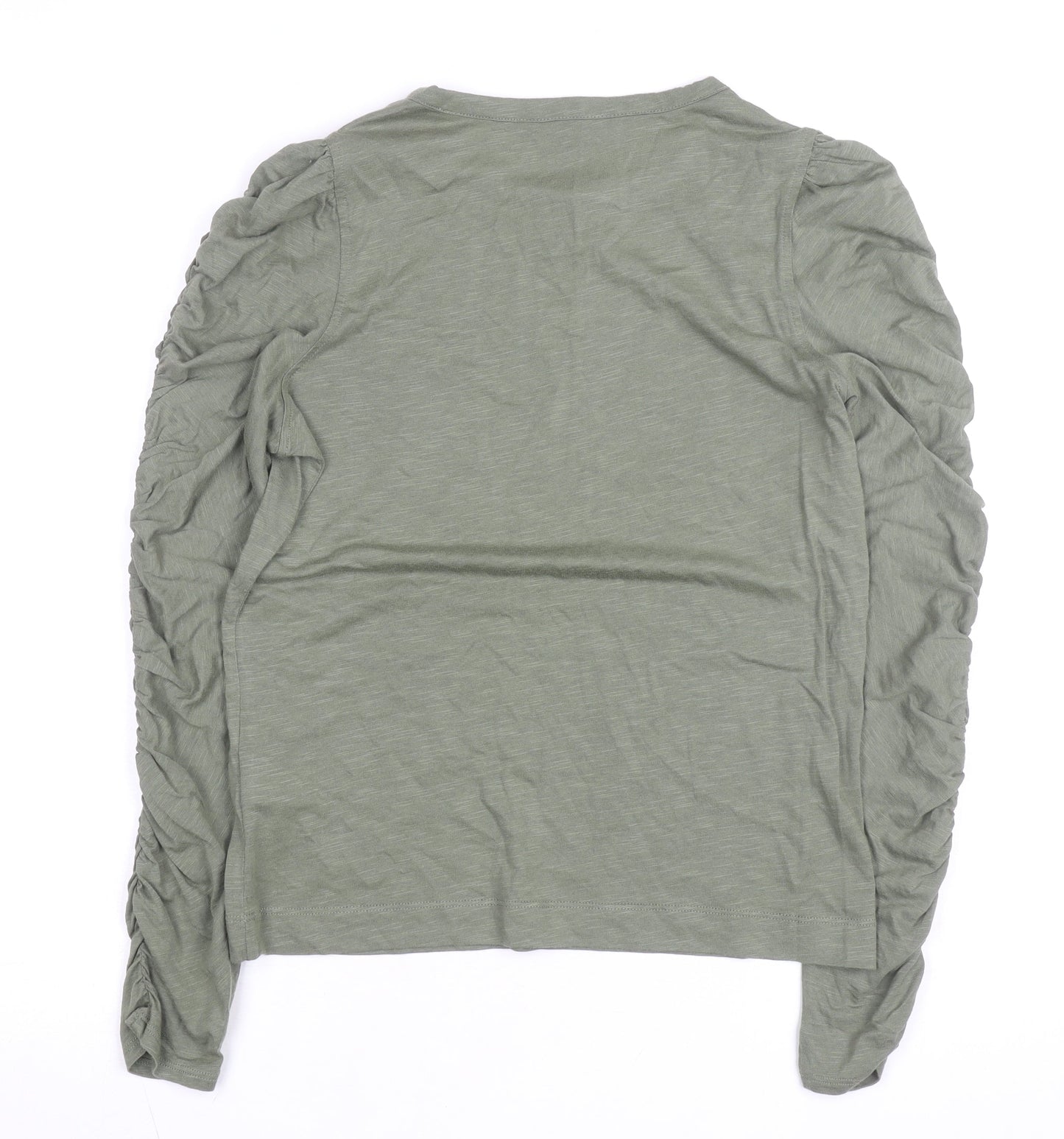 Whistles Womens Green Long Sleeve Ruched Cotton T-Shirt Size S