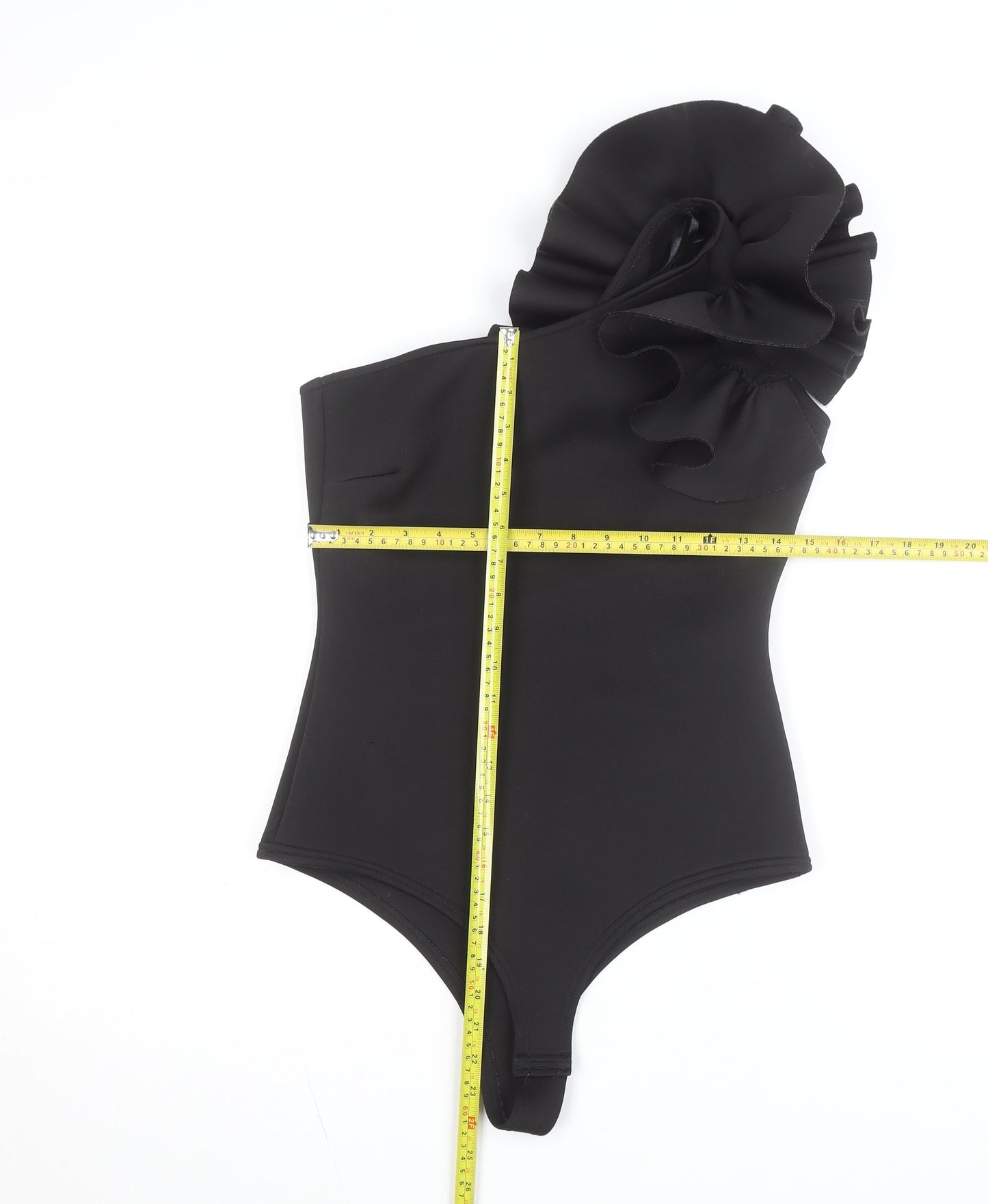 Pink Vanilla Women's Black One-Shoulder Ruffle Swimsuit UK 12